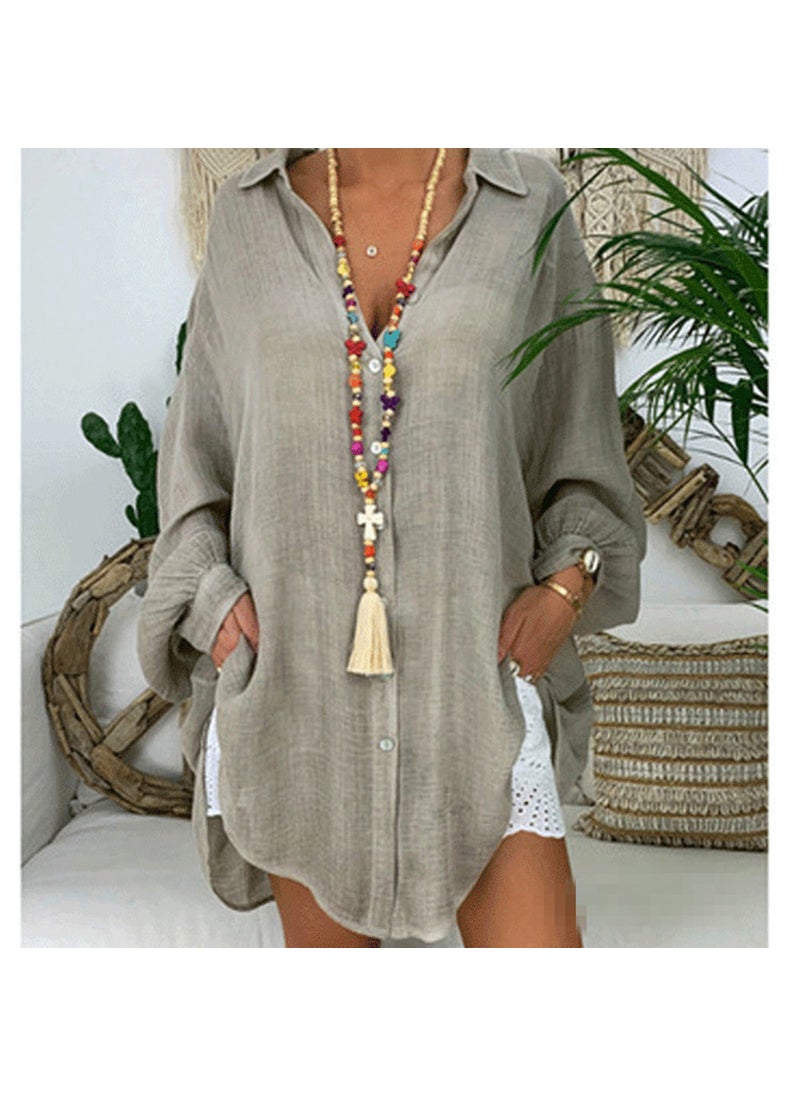 2024 Spring Casual Loose Solid Shirt for Women Purple