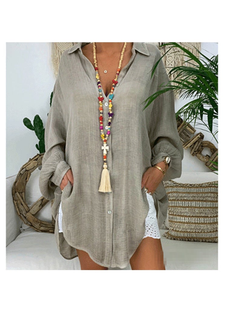 2024 Spring Casual Loose Solid Shirt for Women Grey