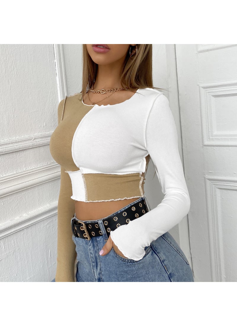 Color Block Casual Crop Top Tee Black