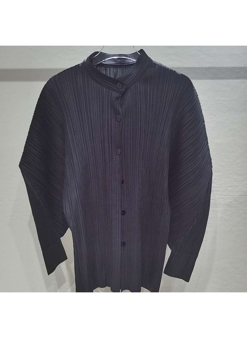 Vintage Pleated High-End Slim Shirt Black