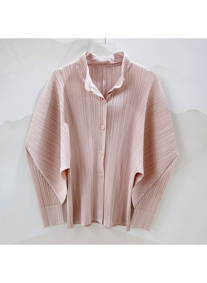 Vintage Pleated High-End Slim Shirt Sakura Powder