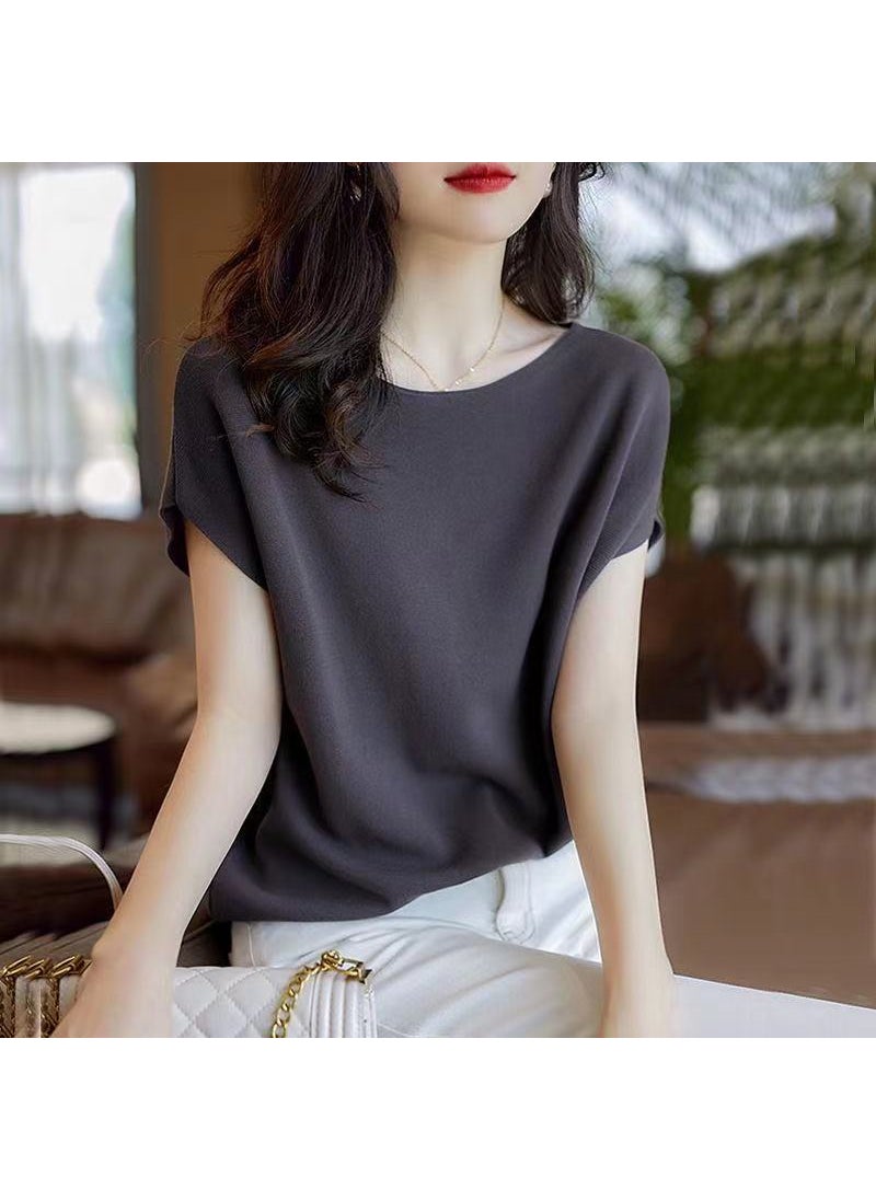 Silky Batwing Sleeve Loose Knit Top 2024 Deep Coffee