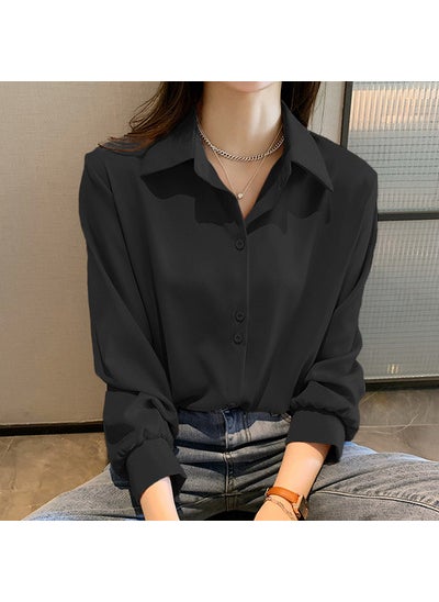 All-Match Shirt Womens Long-Sleeved Spring Thin 2023 New Fashion Design Sense Niche Top Elegant Shirt Black