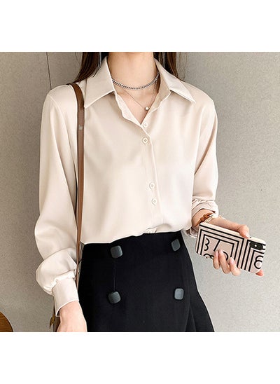 All-Match Shirt Womens Long-Sleeved Spring Thin 2023 New Fashion Design Sense Niche Top Elegant Shirt Apricot