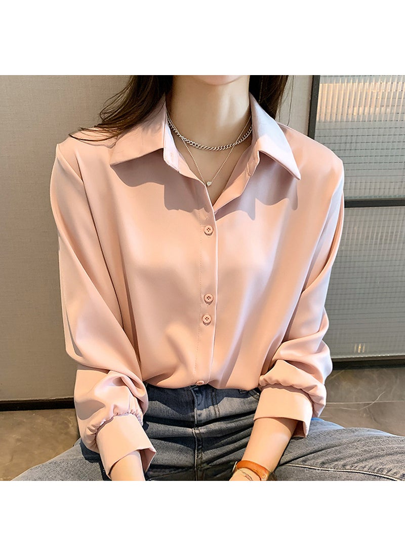 All-Match Shirt Womens Long-Sleeved Spring Thin 2023 New Fashion Design Sense Niche Top Elegant Shirt Pink