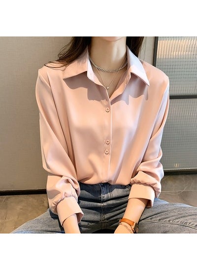 All-Match Shirt Womens Long-Sleeved Spring Thin 2023 New Fashion Design Sense Niche Top Elegant Shirt Pink