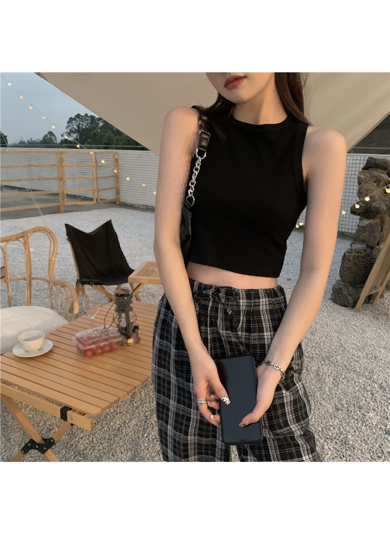 Slim-Fit Crop Top Vest Summer 2024 Black