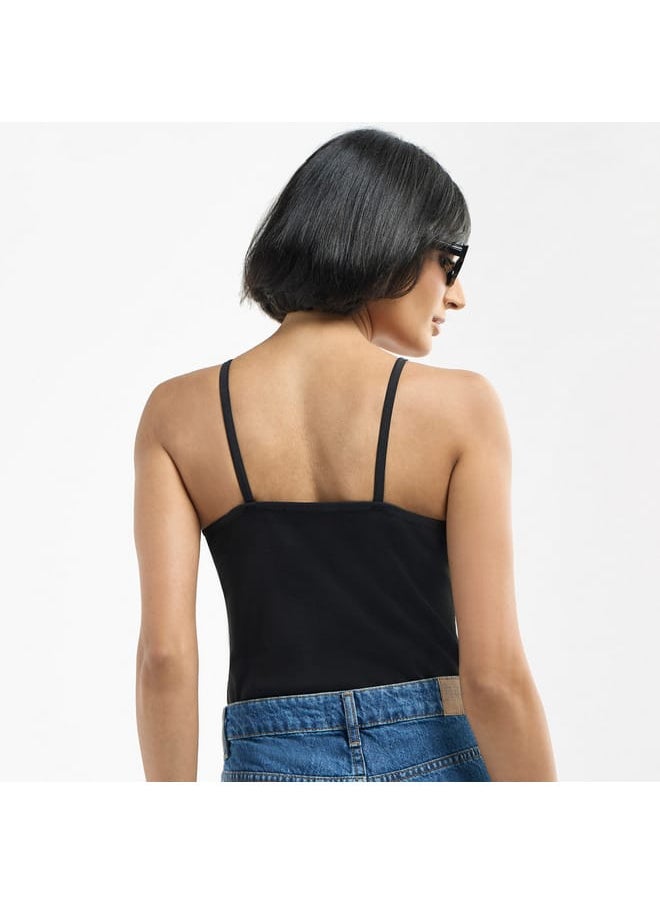 Ribbed Sleeveless Bodysuit with V-neck