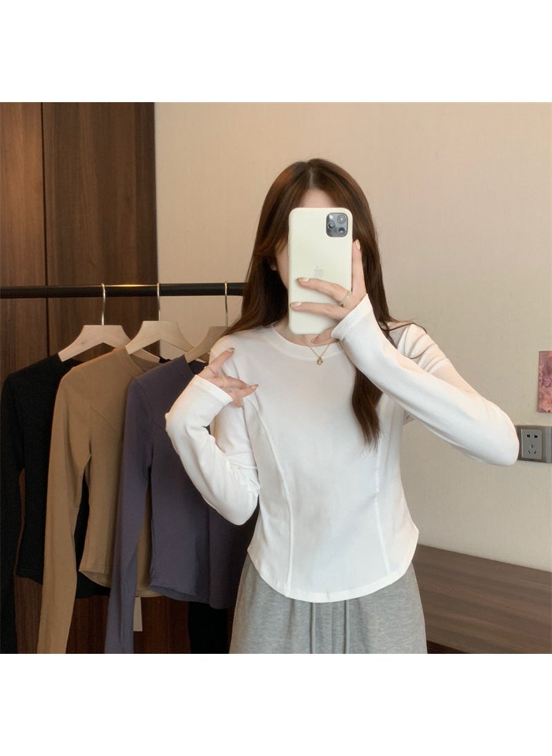 2024 Autumn Slim Fit Crop Top Tee for Women White