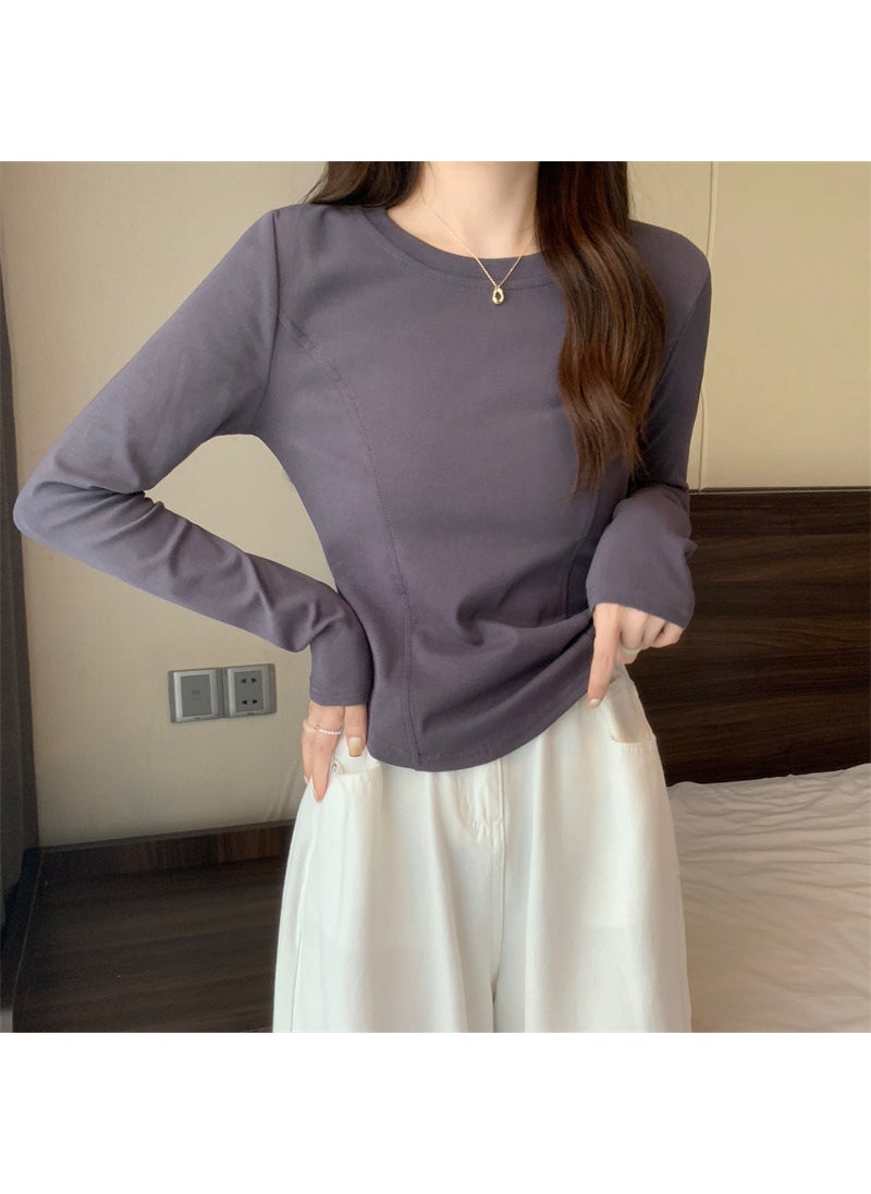 2024 Autumn Slim Fit Crop Top Tee for Women Dark gray