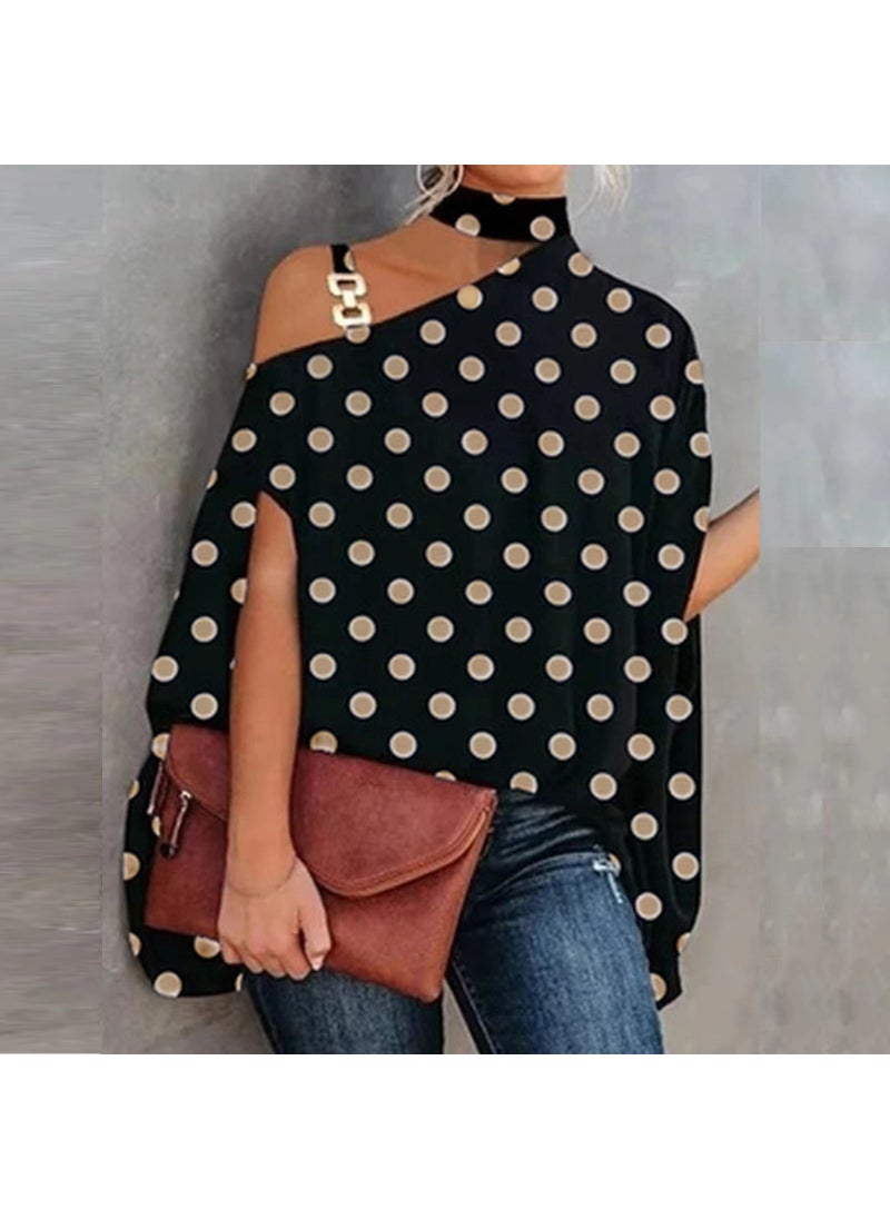 2024 Summer Elegant Batwing Ladies Top Black dots