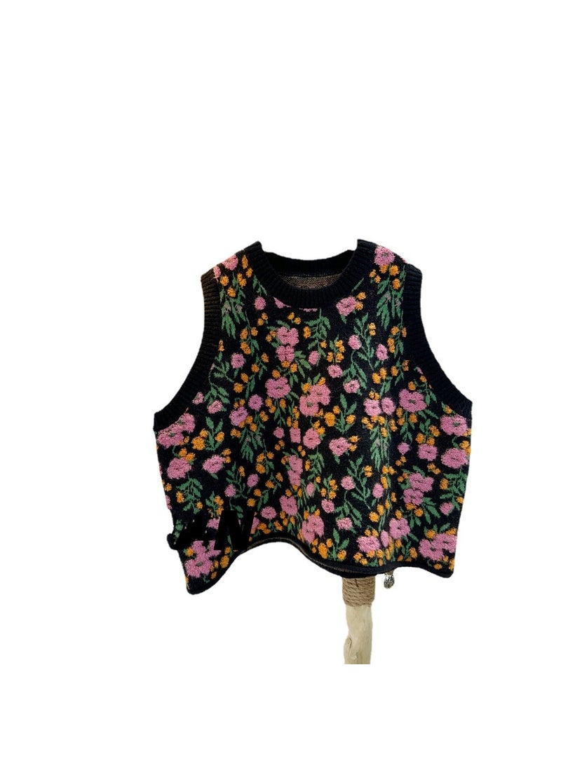 Sleeveless Knit Floral Vest 2024 Spring Autumn Apricot