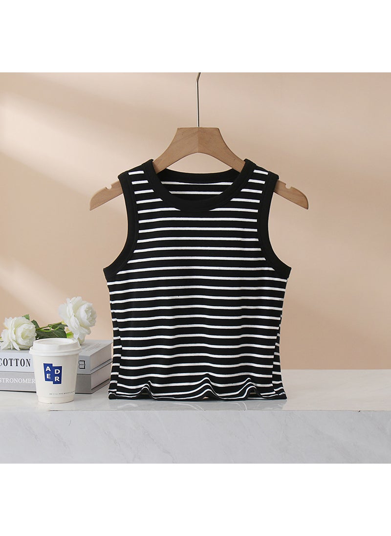 Summer Stripe Padded Tank Top Womens Sleeveless Black stripes