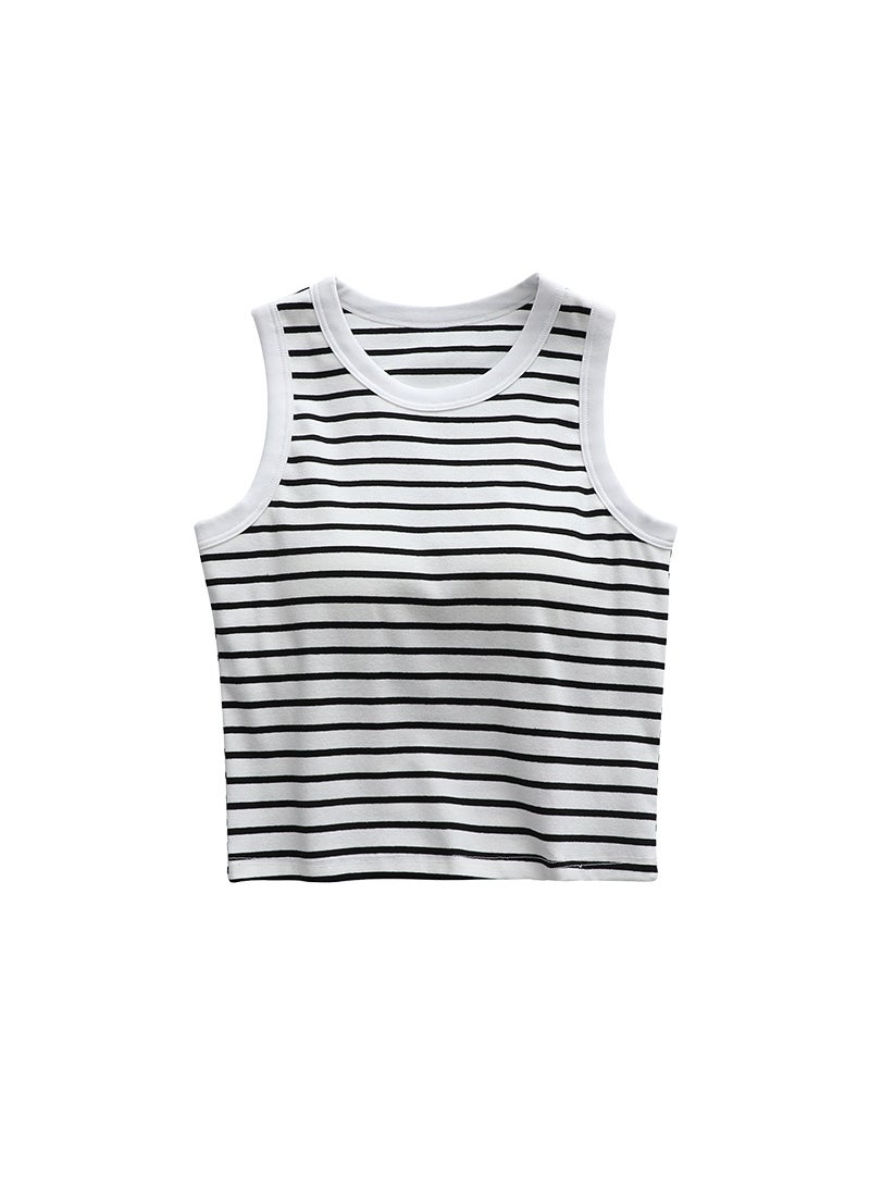 Summer Stripe Padded Tank Top Womens Sleeveless Black stripes