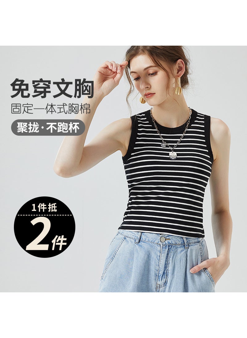 Summer Stripe Padded Tank Top Womens Sleeveless Black stripes