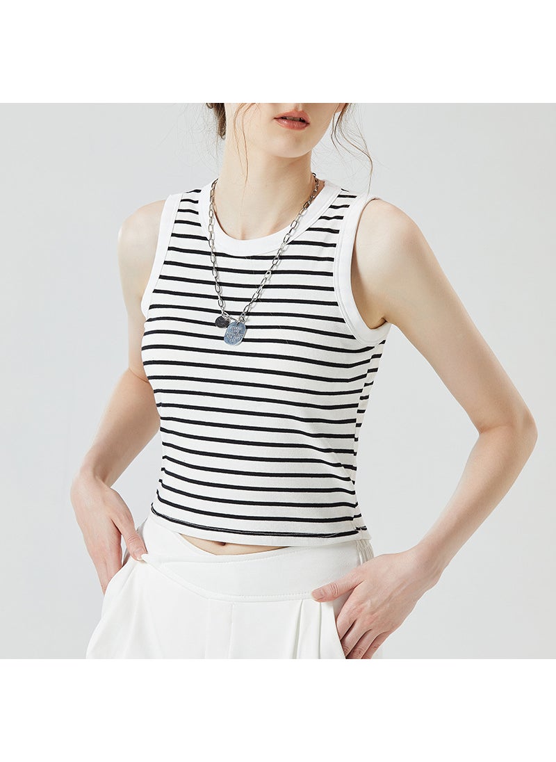 Summer Stripe Padded Tank Top Womens Sleeveless Black stripes