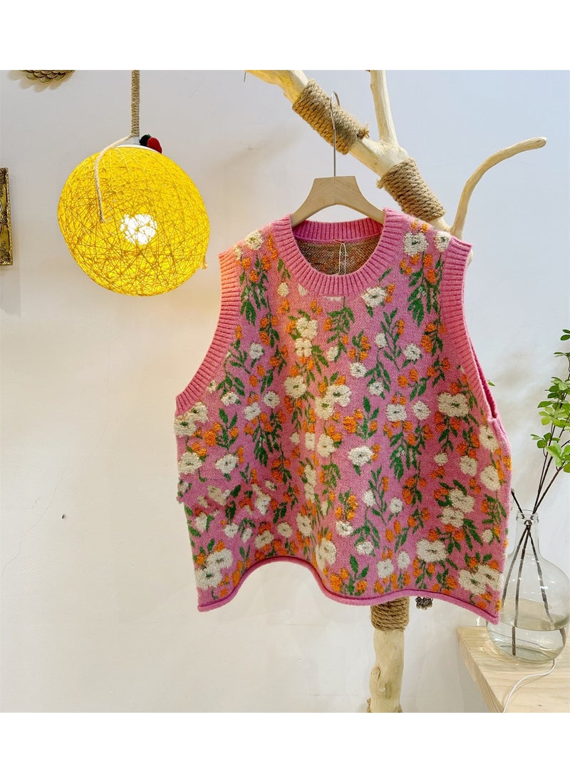 Sleeveless Knit Floral Vest 2024 Spring Autumn Black