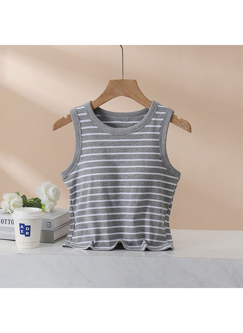 Summer Stripe Padded Tank Top Womens Sleeveless Gray stripe