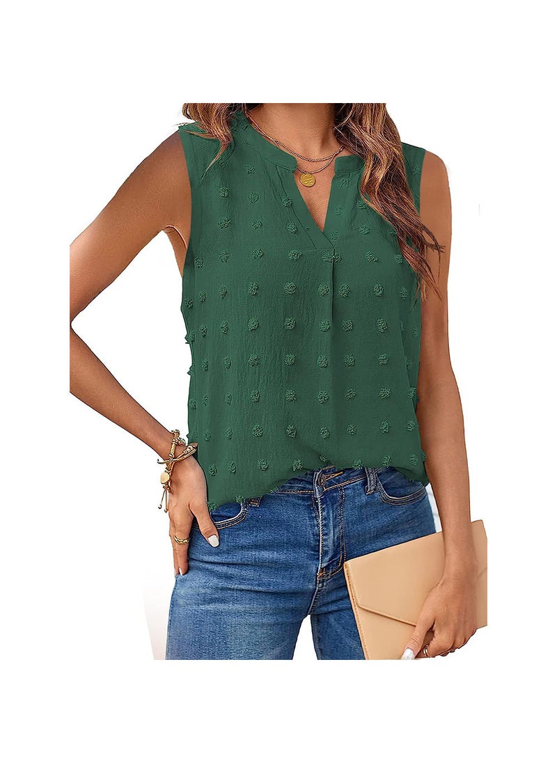 2024 Summer Jacquard Sleeveless V-Neck Tank Top Green