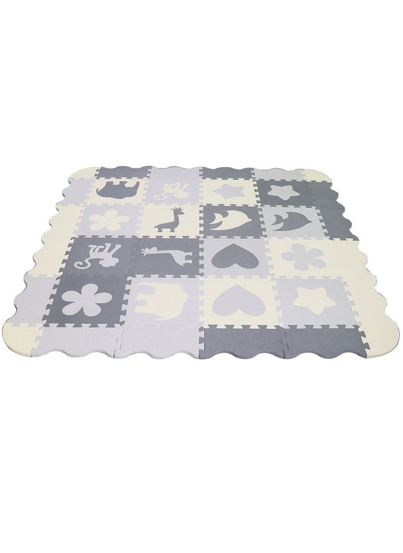 Bumble & Bird - Animals & Shapes BabySafe Play Mat 9pcs+12 Edges - White/Grey