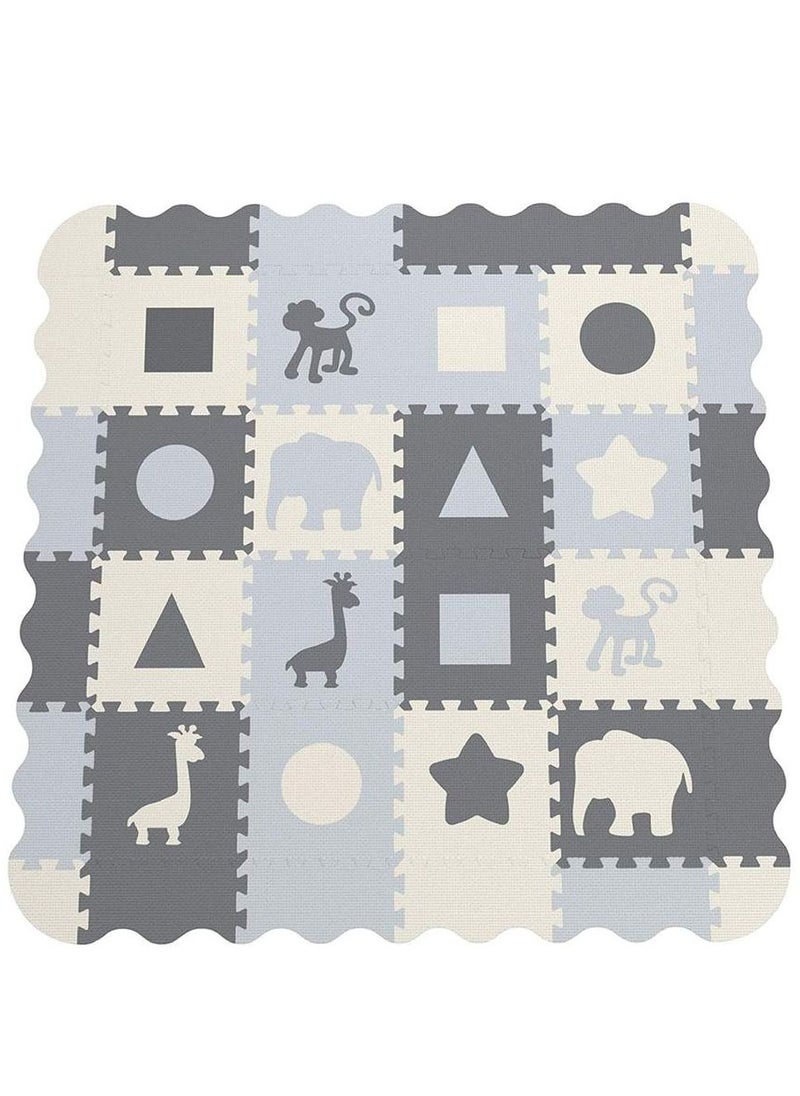 Bumble & Bird - Animals & Shapes BabySafe Play Mat 9pcs+12 Edges - White/Grey