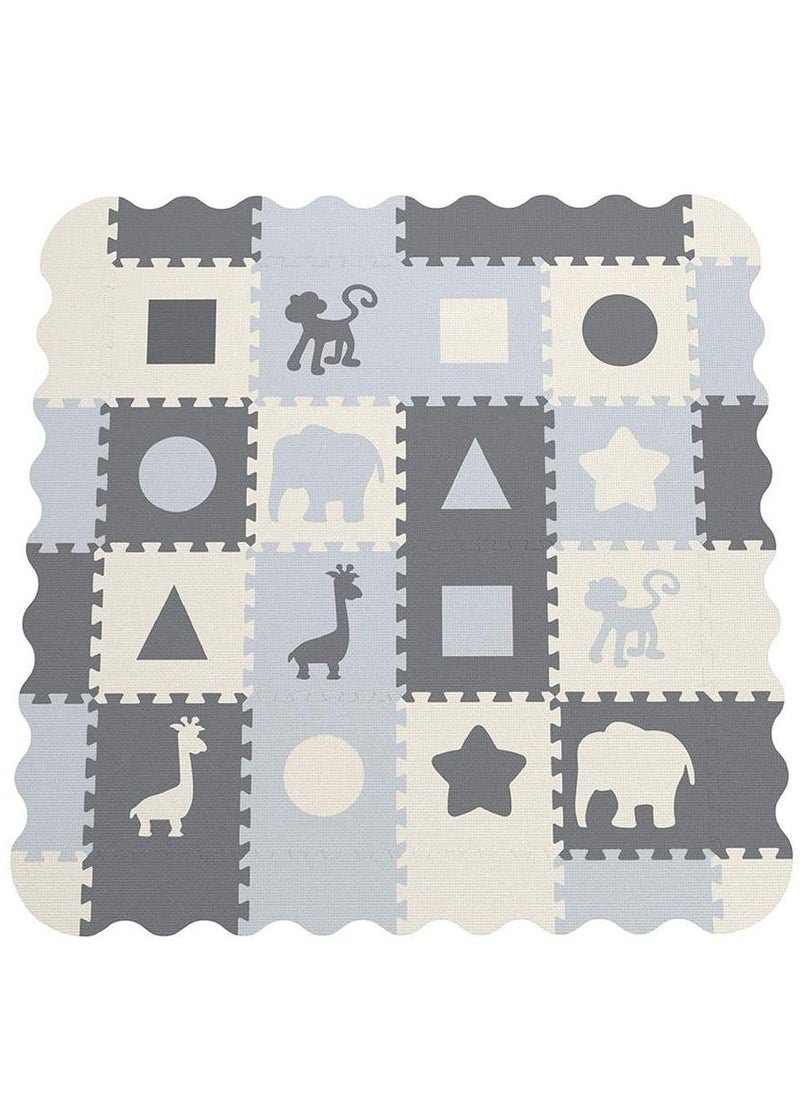 Bumble & Bird - Animals & Shapes BabySafe Play Mat 9pcs+12 Edges - White/Grey