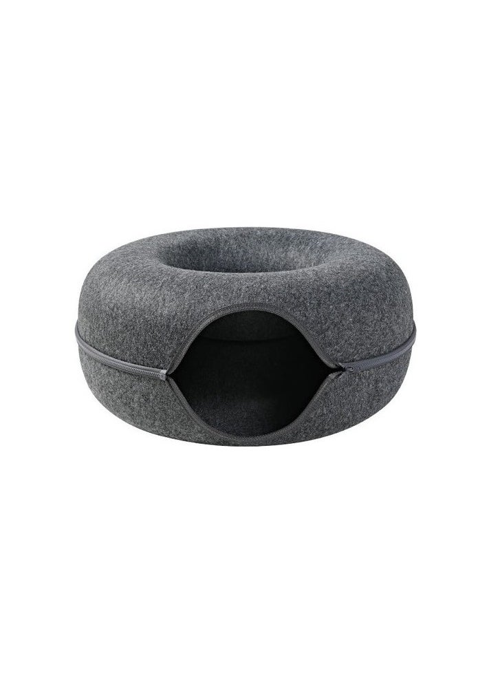 Oppoverd round donut felt cat tunnel - gray Colour:Black Colour:Silvery