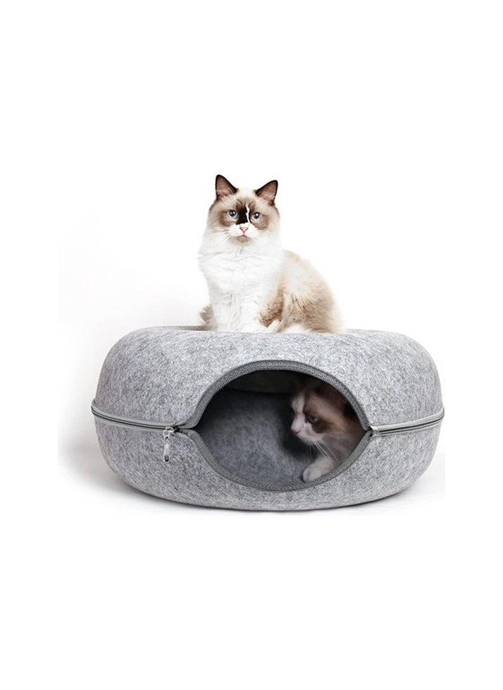 Oppoverd Donut Cat Tunnel Felt Zippered Pillow - Gray Colour:Gray Colour:Silvery