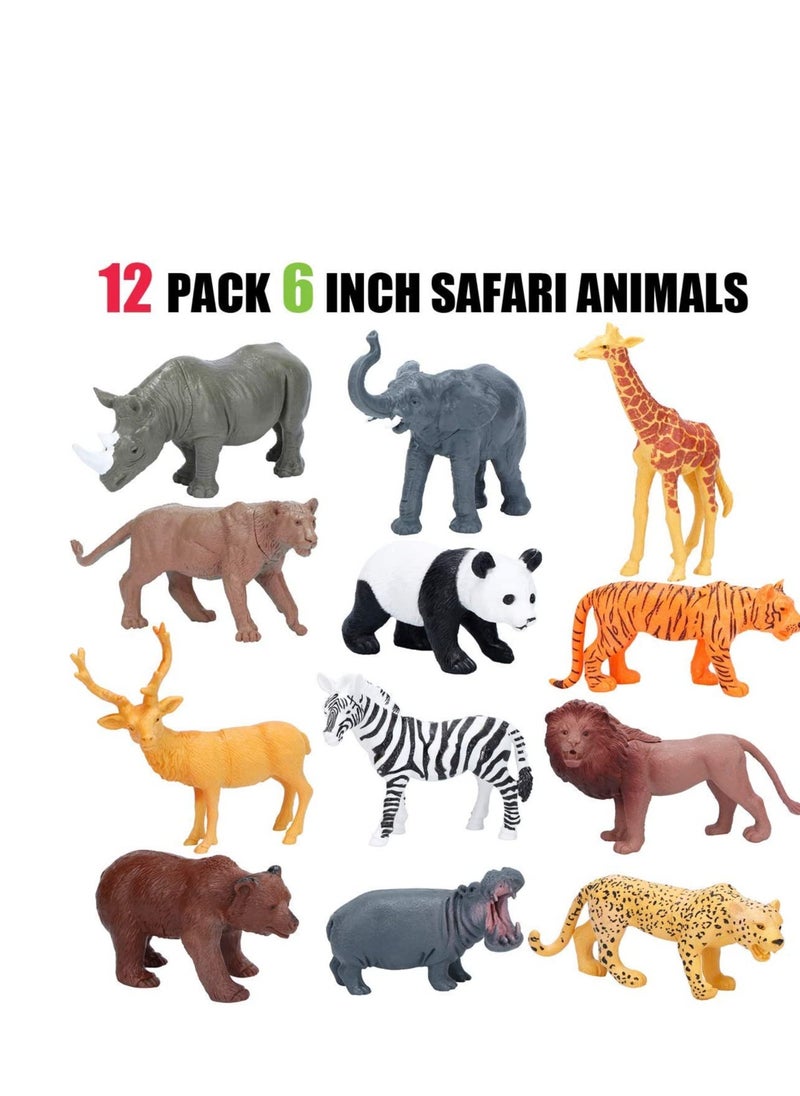 Jumbo Safari Animals Figures, Realistic Large Wild Zoo Animals Figurines, Plastic Jungle Animals Toys Set with Tiger, Lion, Elephant, Giraffe Eduactional Toys Playset for Kids Toddler Party Supplies