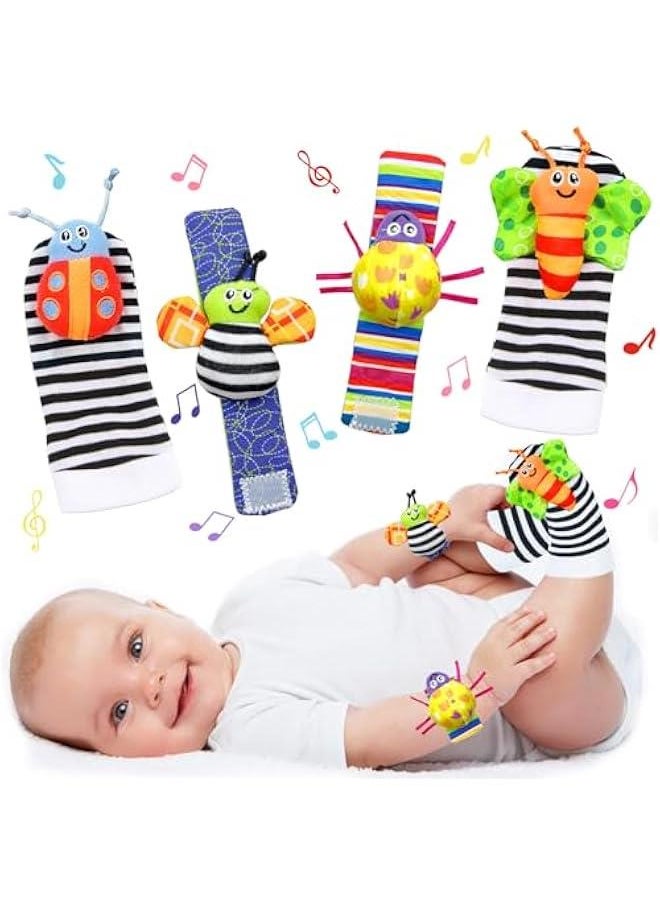 Baby Rattle Socks & Wrist Toys Infant Wrist Rattles and Foot Rattles Newborn Hand & Foot Toys Arm Hand Bracelet Rattle Foot Finder Socks Baby Toys for 0-6, 6-12 Months Newborns Shower