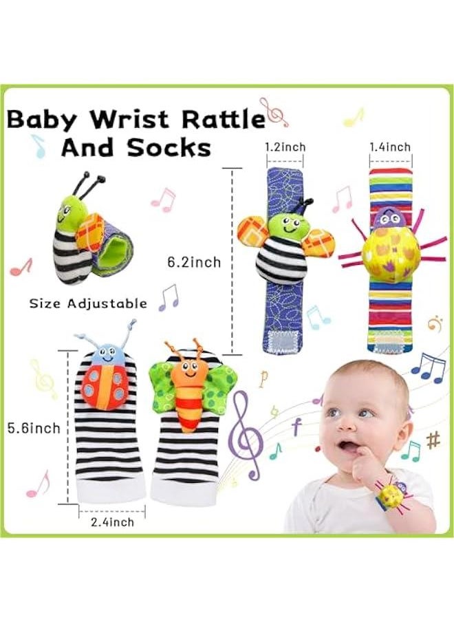 Baby Rattle Socks & Wrist Toys Infant Wrist Rattles and Foot Rattles Newborn Hand & Foot Toys Arm Hand Bracelet Rattle Foot Finder Socks Baby Toys for 0-6, 6-12 Months Newborns Shower