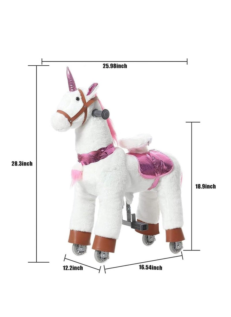 COOLBABY Ride On Horse Rocking Horse for Toddlers,Ride on Toy Plush Walking Pony Mechanical Riding Horse,Unicorn Small Size for Age 3-8