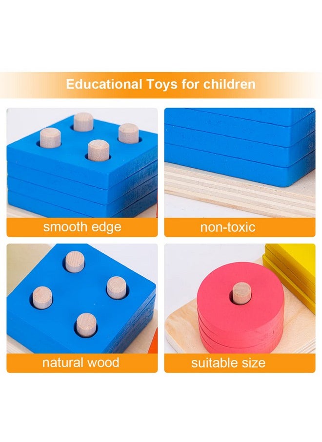 Montessori Toys for 1 2 3 Year Old Boys Girls, Wooden Shape Sorter Toy for Toddlers 1-3, Educational Geometric Sorting Stacking Color Recognition Stack Sort Board Puzzles Toys Gifts for Kids