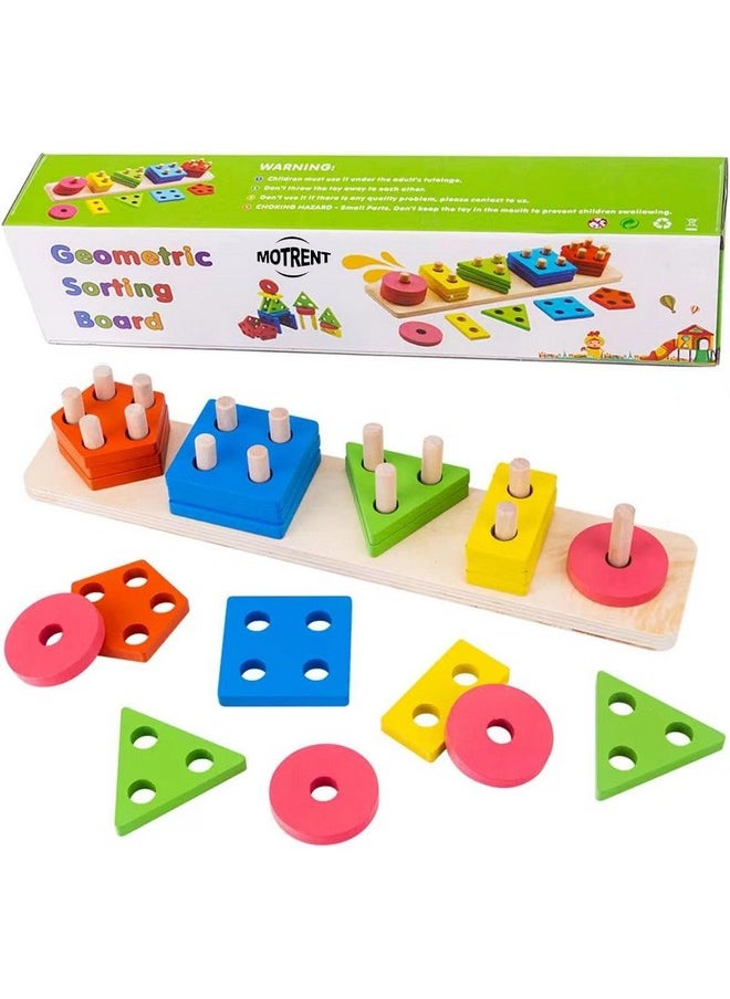 Montessori Toys for 1 2 3 Year Old Boys Girls, Wooden Shape Sorter Toy for Toddlers 1-3, Educational Geometric Sorting Stacking Color Recognition Stack Sort Board Puzzles Toys Gifts for Kids