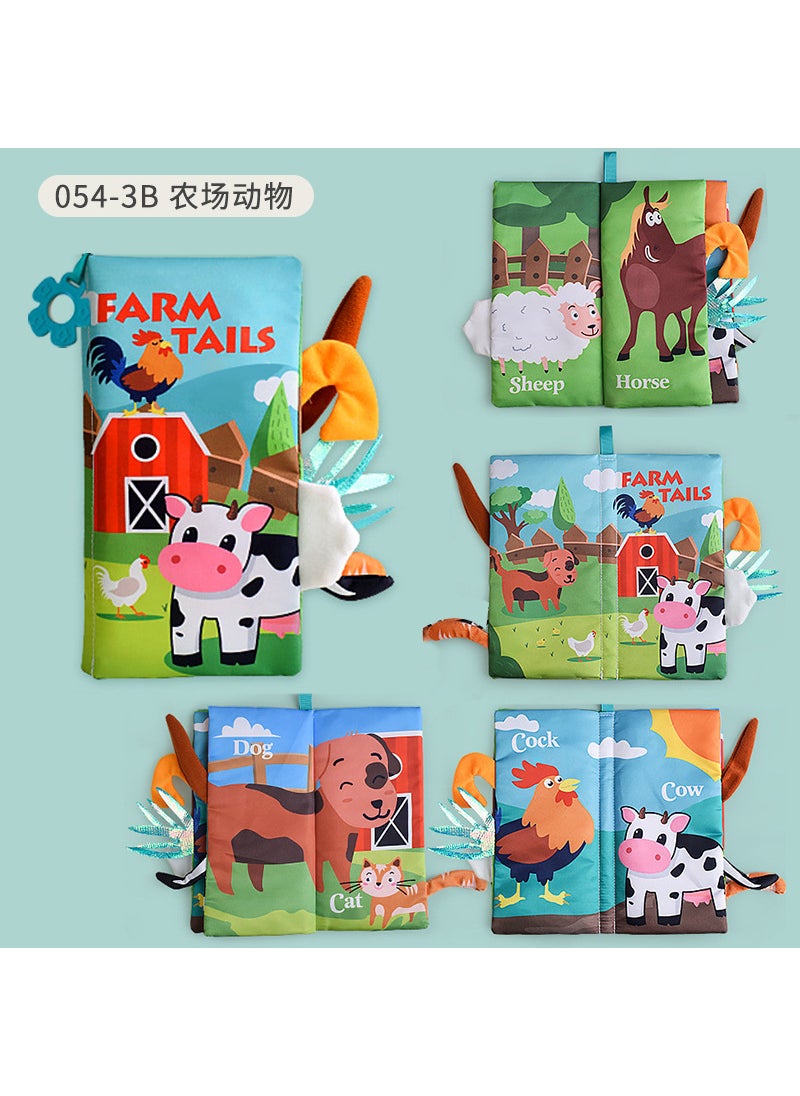 Infant Teething Tail Cloth Book for Ages 0-3 Farm animals have 4 pages and 8 faces with ringing paper tail cloth book BB is 55g of tooth glue.