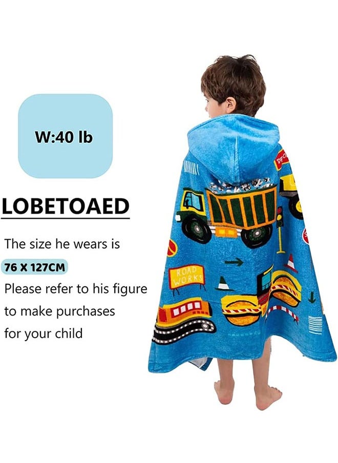 Kids Hooded Beach Bath Towel,Baby Surf Poncho Toddlers Soft Real Cotton Wrap Changing Robe for Boy Girl Shower/Beach/Pool Child Cover ups 127x76 CM Large Towel Wrap,Engineering Vehicle Pattern