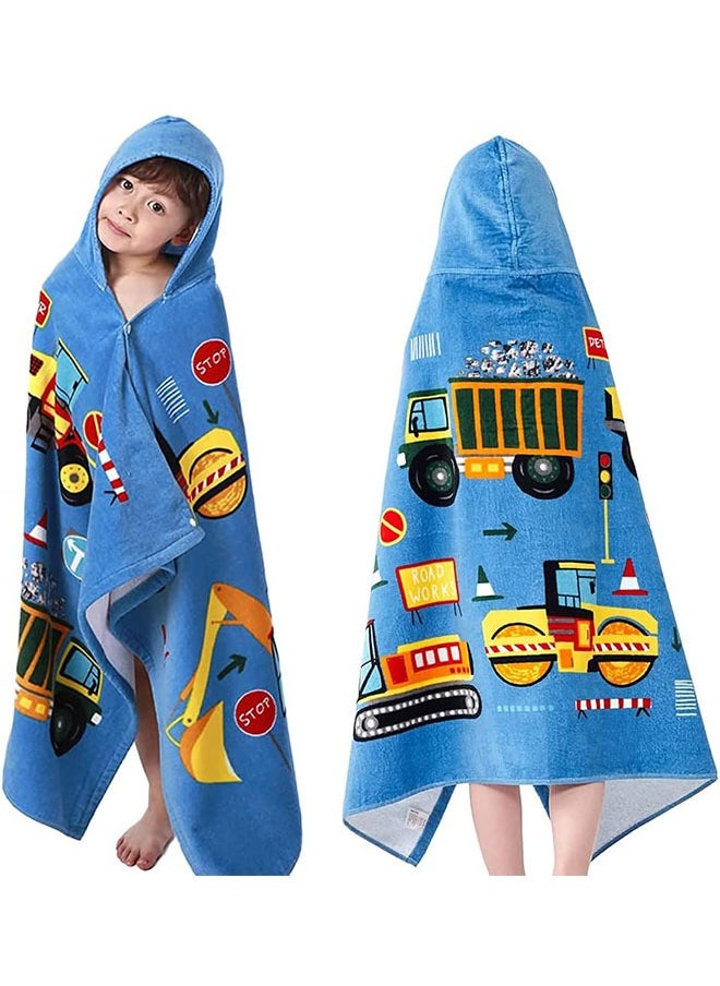 Kids Hooded Beach Bath Towel,Baby Surf Poncho Toddlers Soft Real Cotton Wrap Changing Robe for Boy Girl Shower/Beach/Pool Child Cover ups 127x76 CM Large Towel Wrap,Engineering Vehicle Pattern