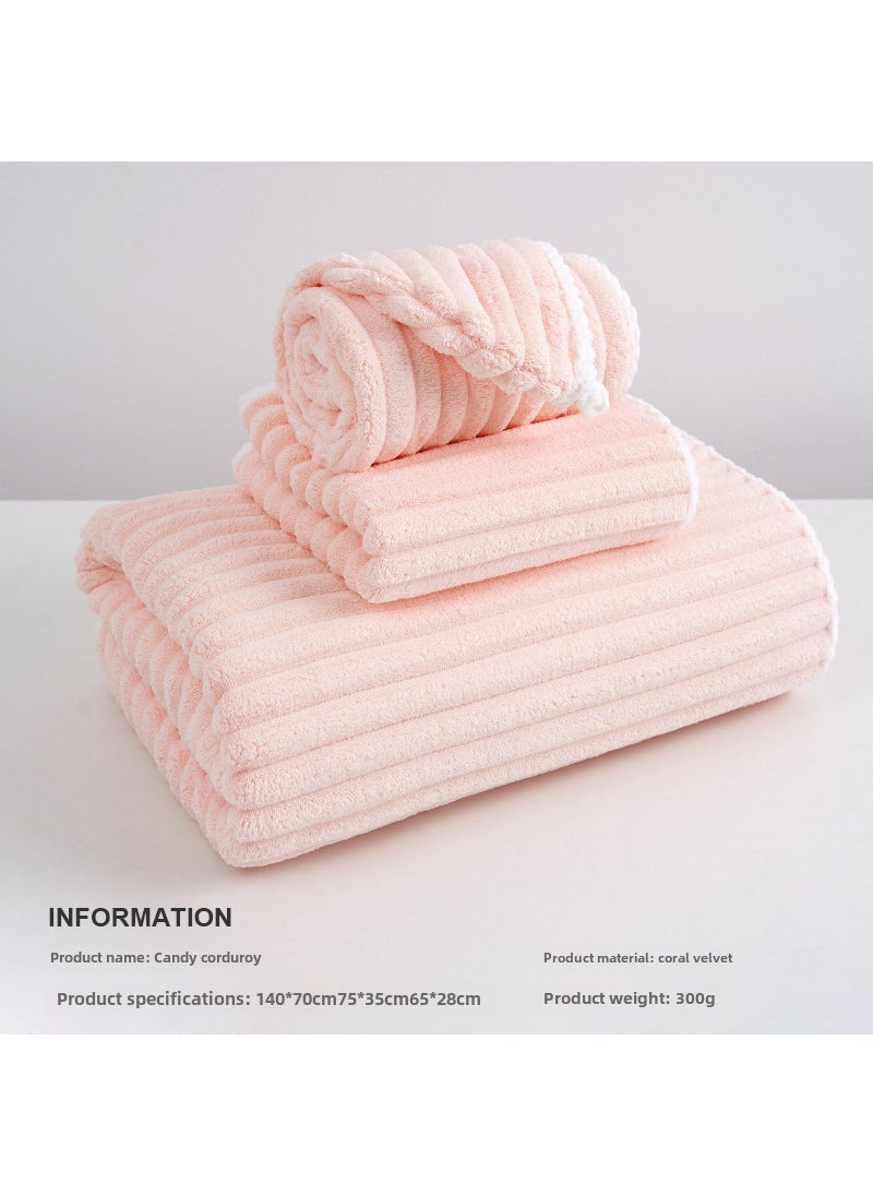 Coral Fleece Candy Stripe Towel Set Candy corduroy cherry blossom powder