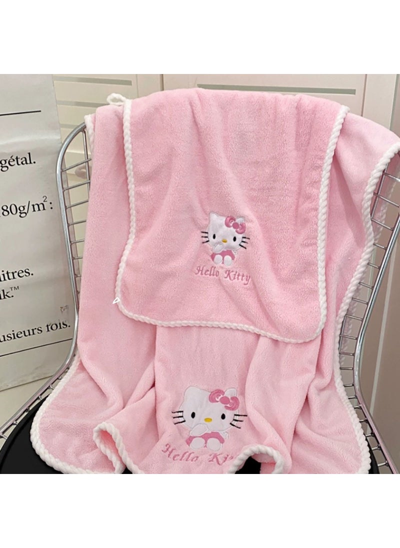 Cute Cartoon Hello Kitty Coral Fleece Towel Set Soft Absorbent pink kt cat