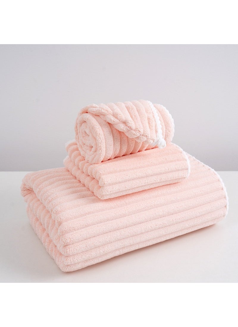 New Coral Fleece Towel Set Soft Absorbent Cherry blossom powder