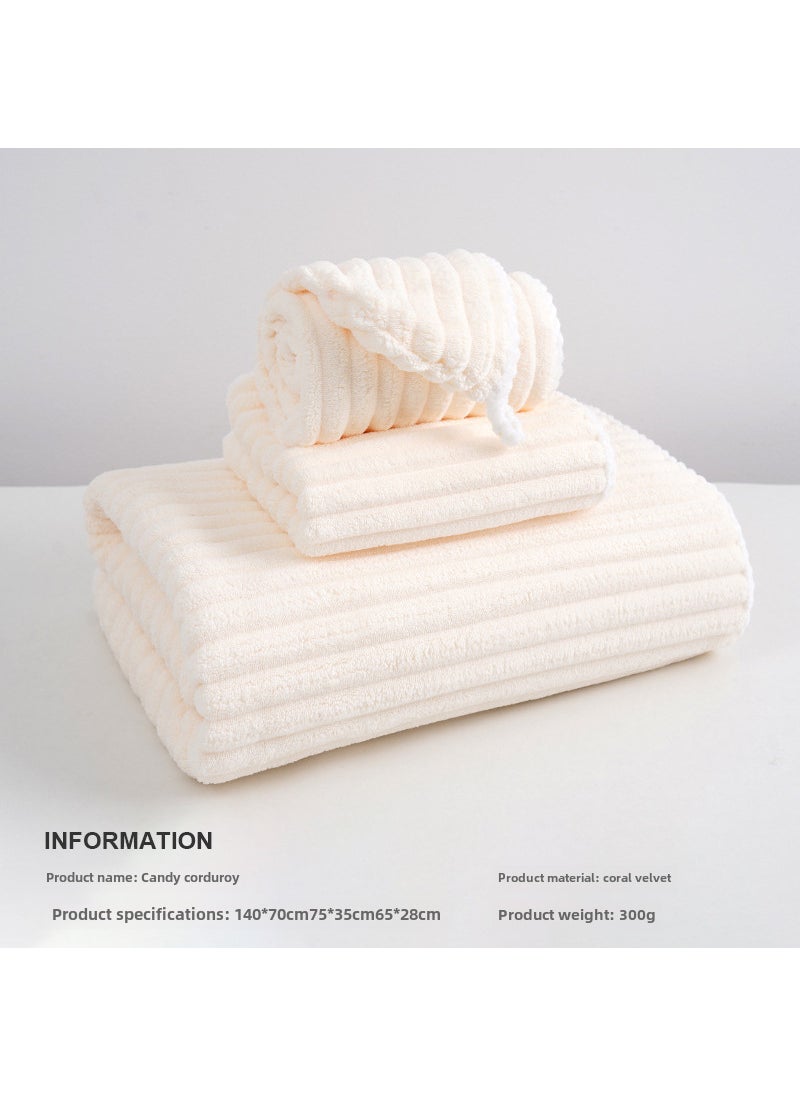 Coral Fleece Candy Stripe Towel Set Candy corduroy Milky White