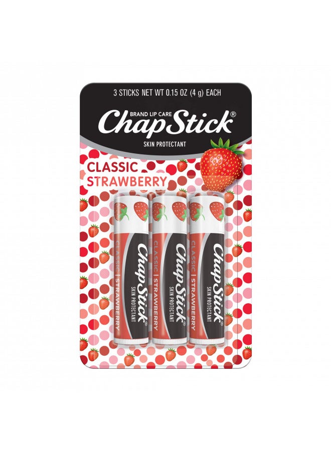 ChapStick Classic Strawberry Lip Balm Tubes, Lip Care and Lip Moisturizer - 0.15 Oz each, 3 Count (Pack of 1)