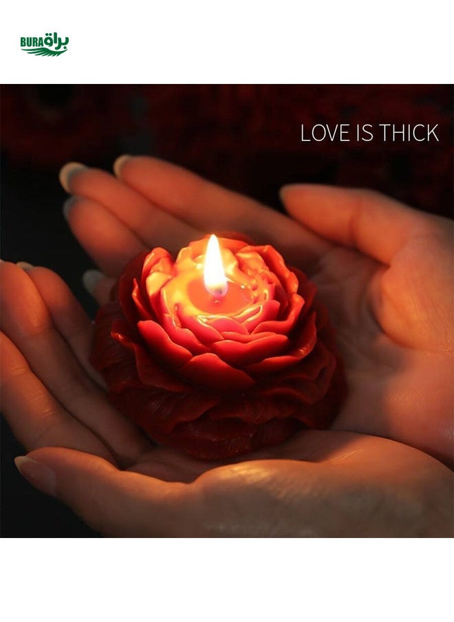 Romantic Aromatherapy Candle For Valentine's Day - 90g/3.17oz Peony Shaped, Roses Scented, Soy & Paraffin Wax Blend, Sparkling Flower Indoor Candle, Create Romantic Ambiance For Couples - Suitable For Bedroom, Hotel, Party - Valentine's Gift