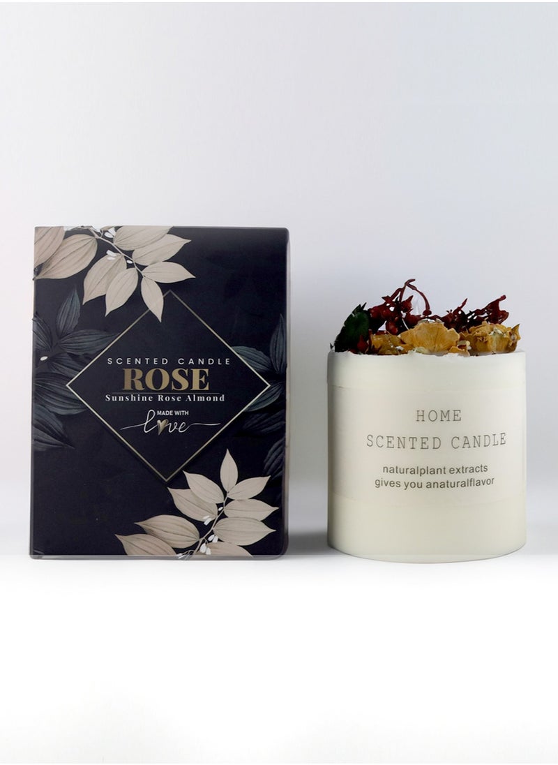 scented candle with Damask rose and dried pine pieces