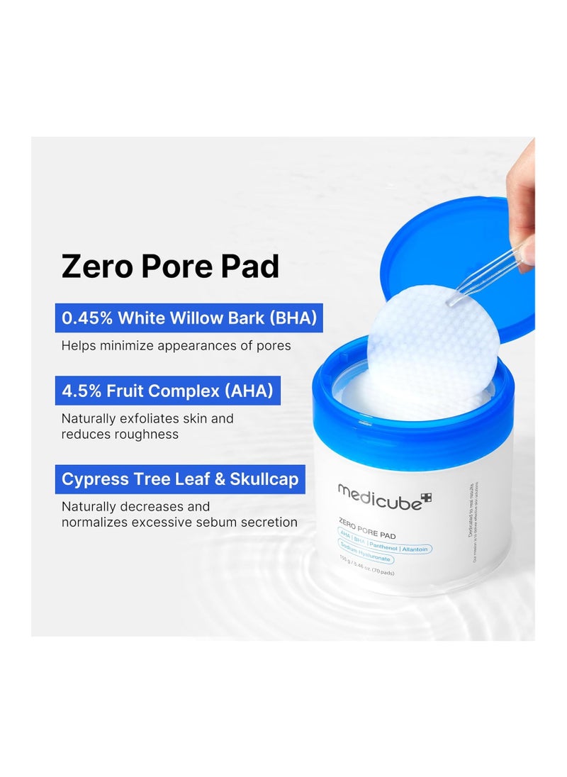 Zero Pore Pads  2.0 (70 Pads) -  Calming Toner Pads for Exfoliation, Minimizing Pores, and Blackhead Removal with PHA - Ideal for All Skin Types - Korean Skin Care