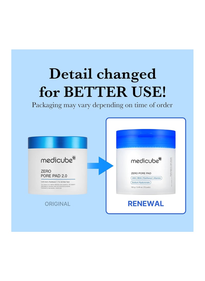 Zero Pore Pads  2.0 (70 Pads) -  Calming Toner Pads for Exfoliation, Minimizing Pores, and Blackhead Removal with PHA - Ideal for All Skin Types - Korean Skin Care