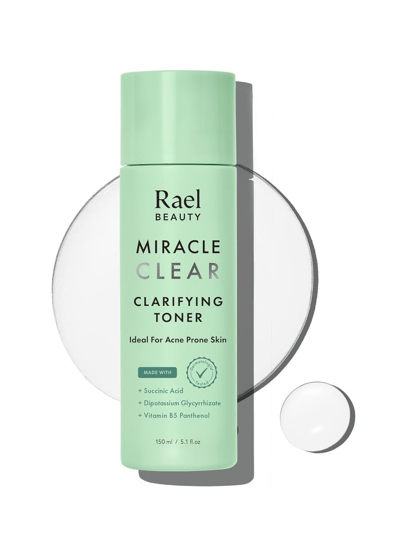 Clear Clarifying Toner for Face Acne Prone Sensitive and Oily Skin Pore Refining Korean Skincare Succinic Acid Vitamin B5 Vegan Cruelty Free 150ml