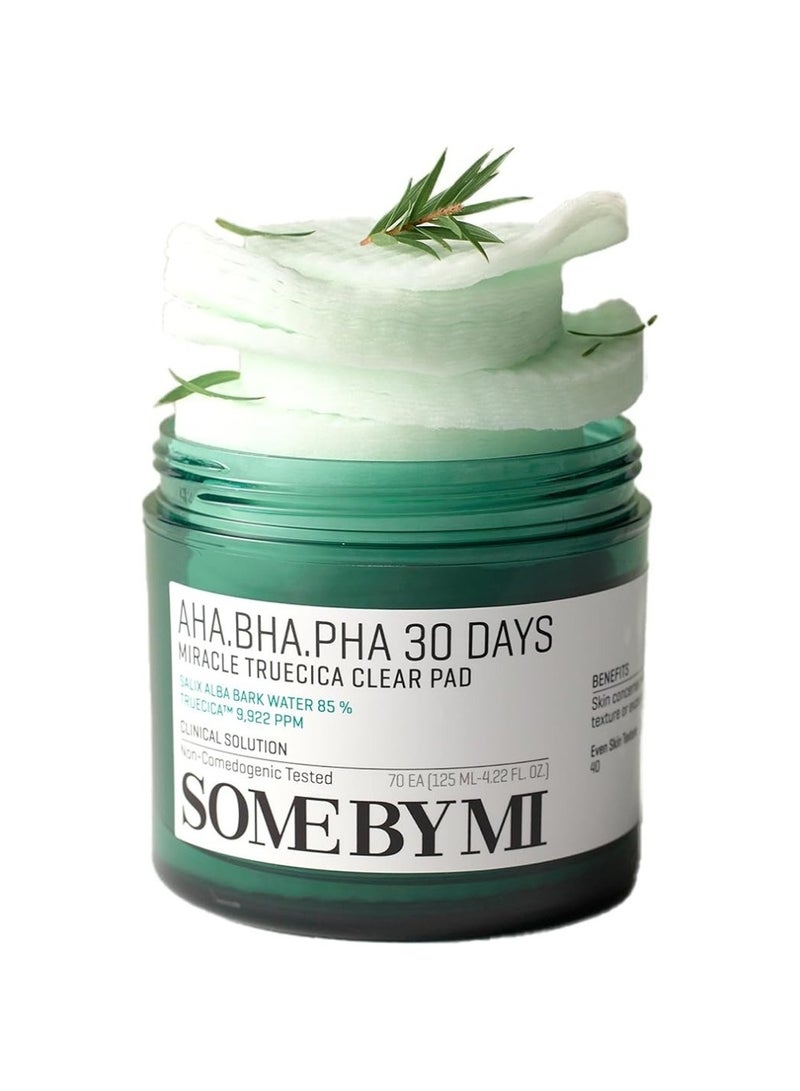 Aha Bha Pha 30 Days Miracle Truecica Clear 70 Pad - Mild Exfoliating Face Toner Pad - Clinical Solution For Skin Wastes, Sebum And Oiliness Care 125ml