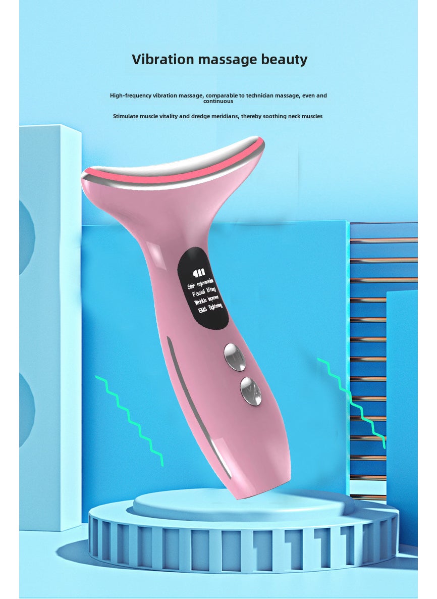 Cross-border neck beauty instrument neck massager to remove neck lines method lines neck beauty artifact EMS micro-current color light massage instrument Pink