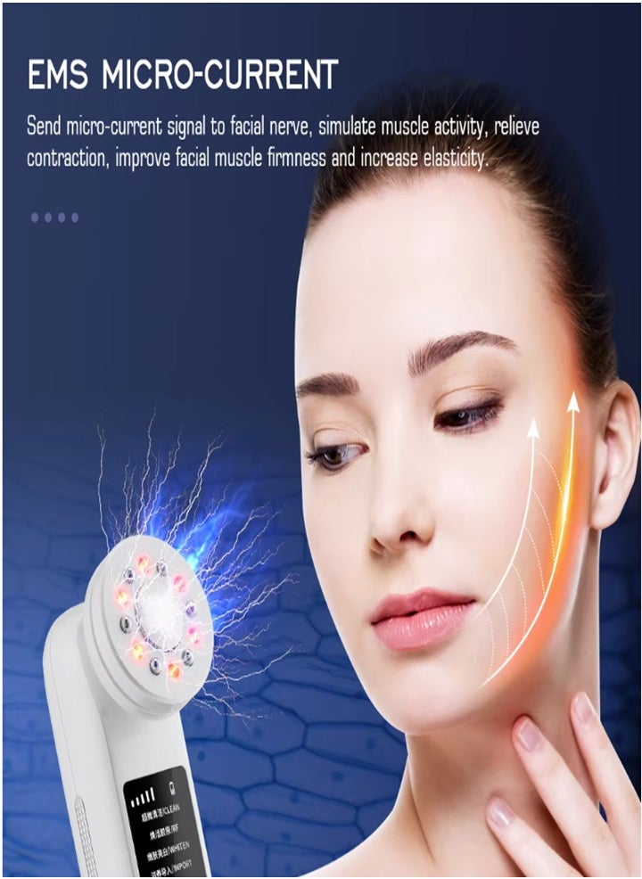 M99 seven modes ultrasonic ice beauty instrument, therapy LED, face lifting, color light vibration massage introduction instrument